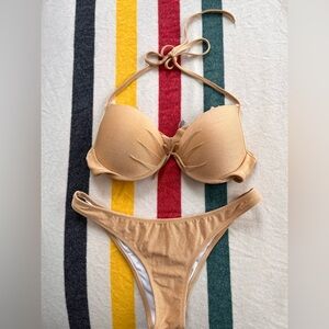 Victoria’s Secret Sparkly Gold Bikini 34C Top w/ Small Cheeky Bottoms